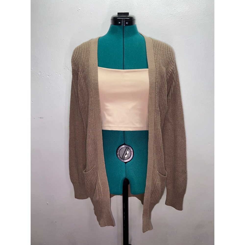 Cozy Tan Shaker Knit Open Front Cardigan Sweater Layering Fall Boho Forever21  M